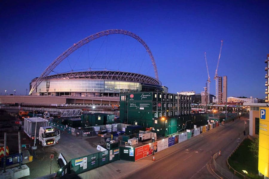 Modular Offices and Welfare spaces outside of Wembley Stadium.