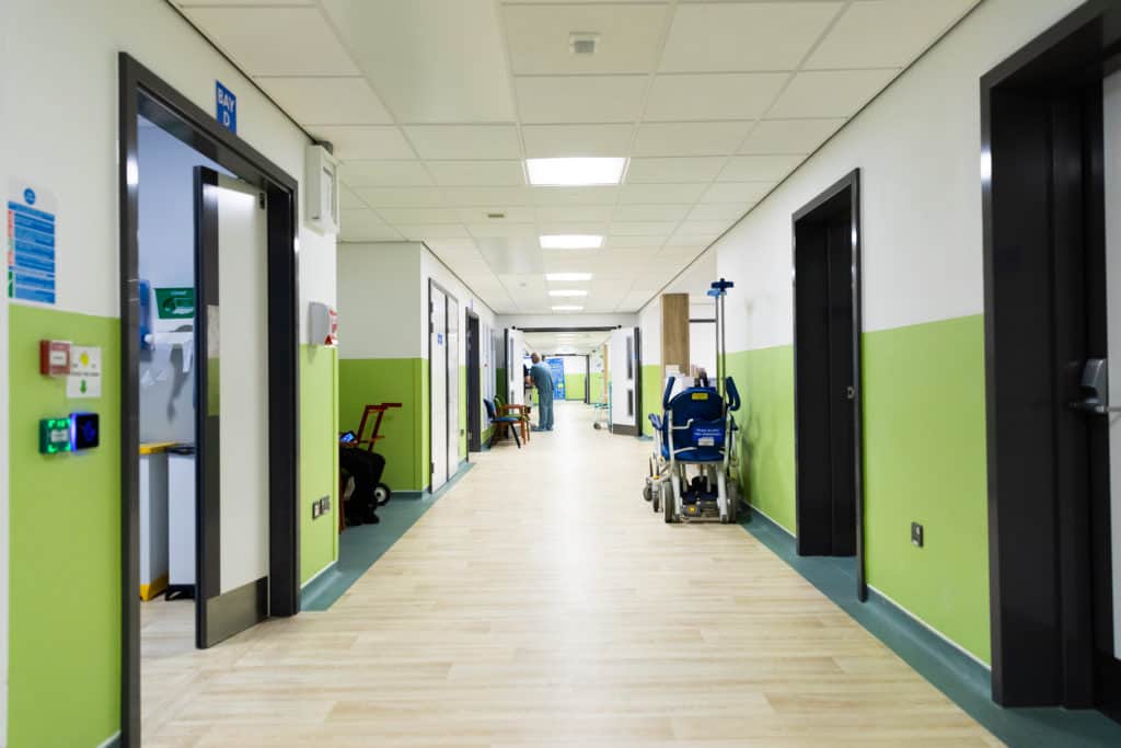 Hospital corridor inside St Peter's Priority assessment unit. 