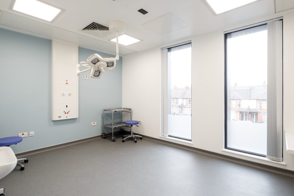 Medical consulting room with lots of natural light, built by Premier Modular as part of a modular healthcare building project for Kings College Hospital.