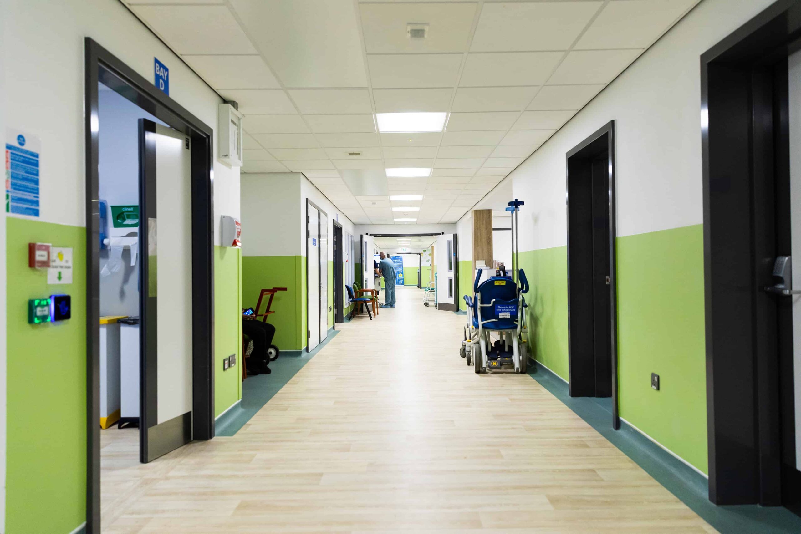 Inside a modular building, built for a healthcare provide. Hospital Corridor. 